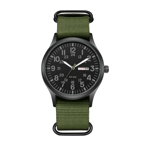 腕時計 メンズ 軍用時計 ナイロンベルト 防水: 夜光 アナログ表示 カレンダー シンプル おしゃれ アンティーク スポーツウォッチ 12/24式 クォーツ グリーン メンズ ファション アクセサリー - 誕生日 記念日 クリスマス バレンタインデー プレゼント